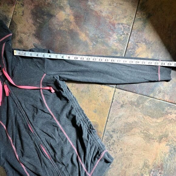 Motherhood Maternity Gray Pink Hoodie Zip Up Ruching Side Jacket Medium - Picture 6 of 9